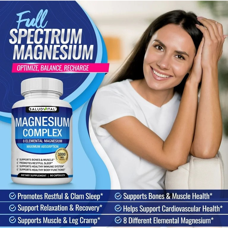 Complejo de Magnesio SaludVital 8 Suplemento de Magnesio Esencial 1000 mg